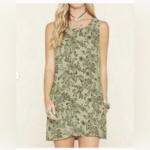 Forever 21 Olive Paisley Sleeveless Shift Mini Dress